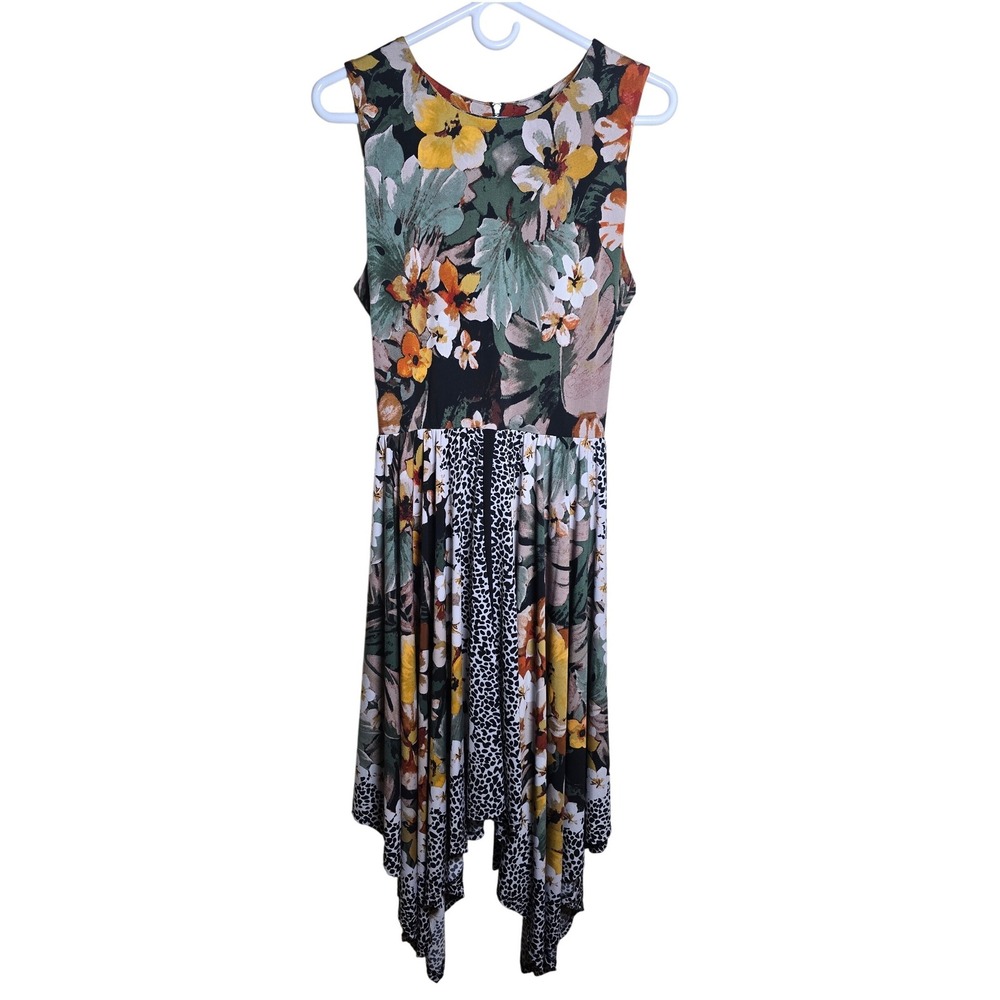 ROZ & ALI Womens Asymmetrical Boho Women's Dress Size 12 Sleeveless Tie Sash